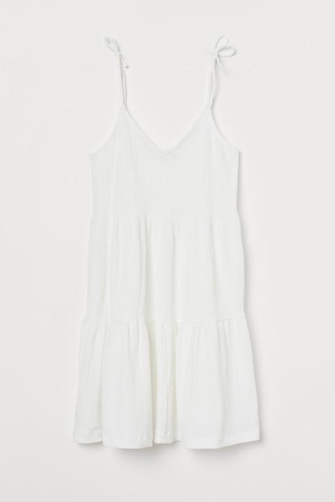 Vestido De Punto Escote En V - Blanco