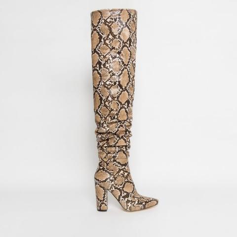 Bianca Beige Snake Ruched Thigh High Boots