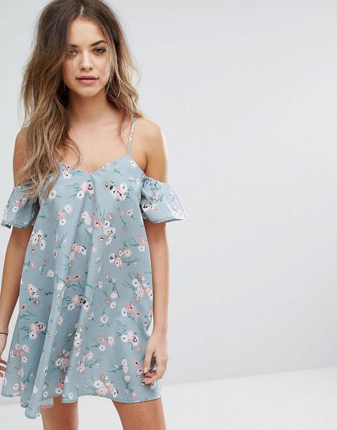 Minivestido De Hombros Descubiertos Con Estampado Floral De Boohoo