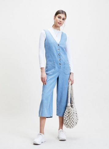 blue denim button romper