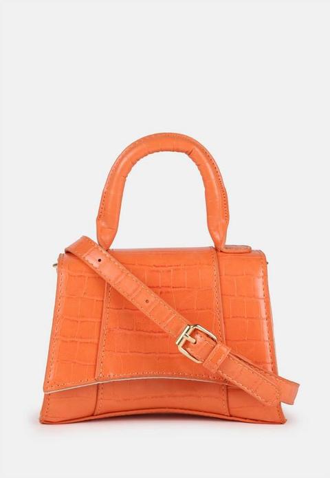 Orange Missguided Mock Croc Curved Top Handle Bag, Orange