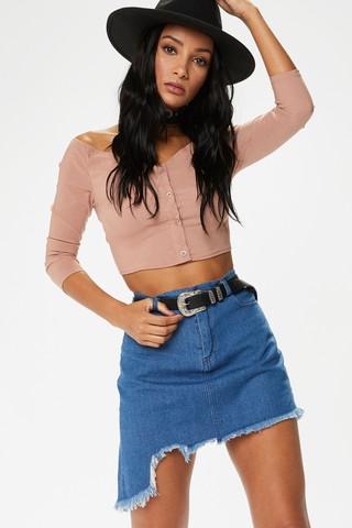 Elizabeth Dark Blue Denim Frayed Skirt