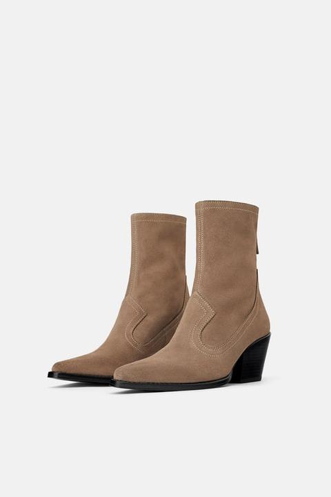 Split Suede Cowboy Heel Ankle Boots