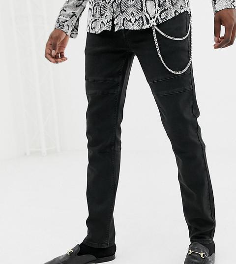 Heart & Dagger Skinny Biker Jeans With Chain-black