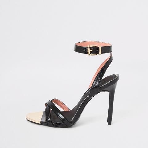 Black Cross Strap Thin Heel Sandal