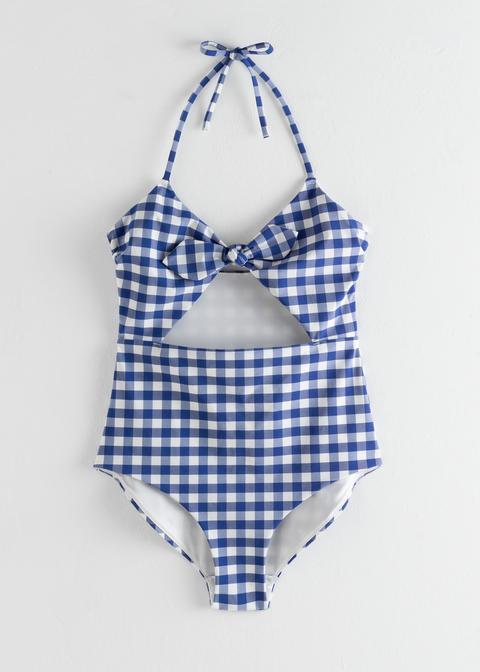 Gingham Cutout Halter Swimsuit