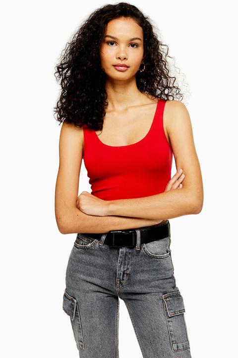 Womens Red Cropped Camisole Top - Red, Red