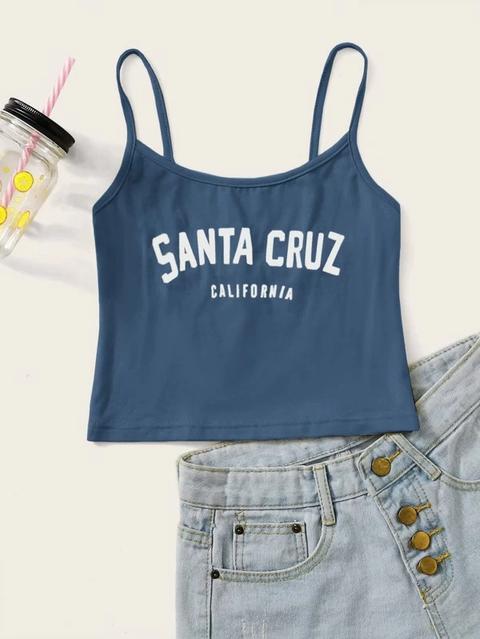 Camis Letras Azul Casual