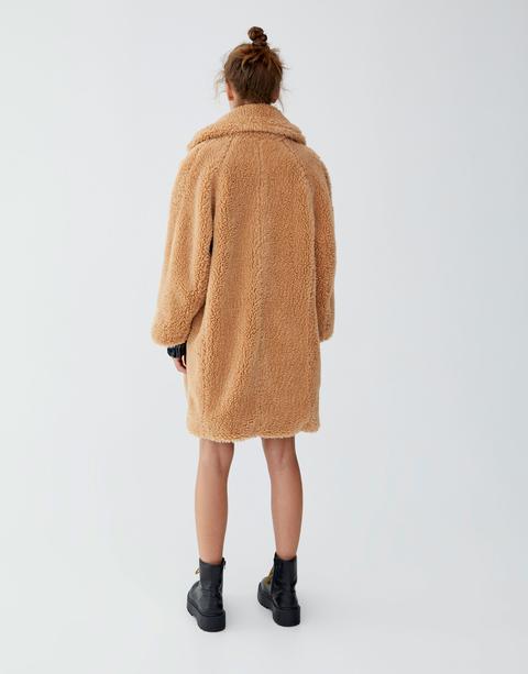 Long Ochre Faux Fur Coat