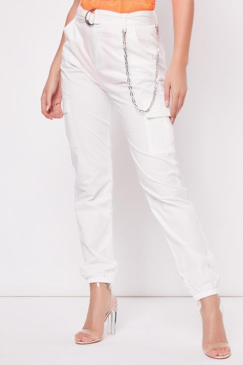 white cargo pants with chain