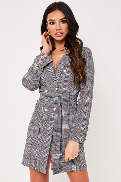 Fiona Black Checked Longline Blazer