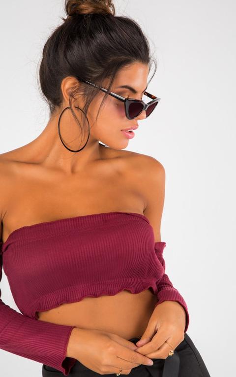 Offshoulder Long Sleeves Crop Top