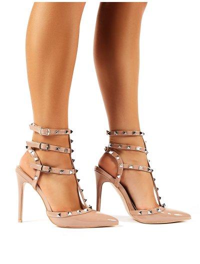 Stush Nude Patent Studded Stiletto Court Heels