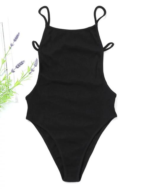 Strappy Cut Out Back Bodysuit Black