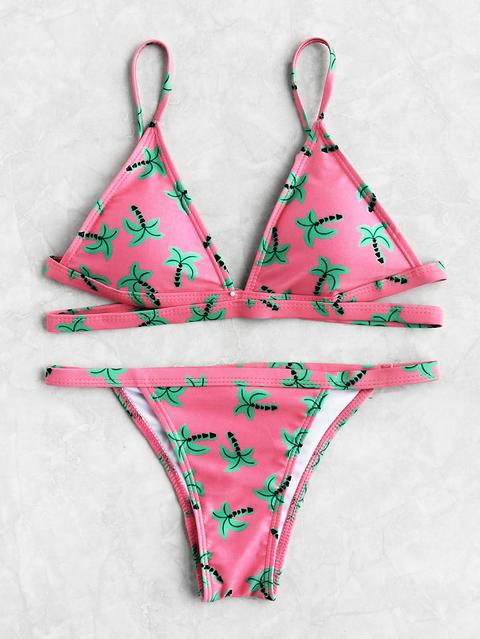 Plant Print Triangle Bikini Set