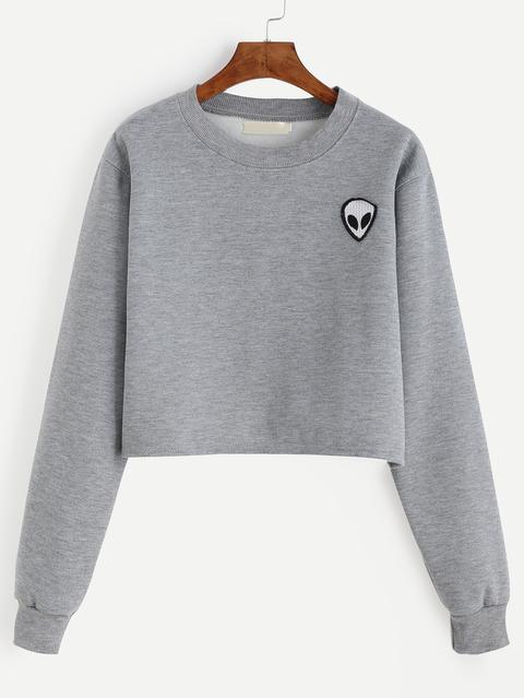 Grey Alien Patch Crop Sweatshirt