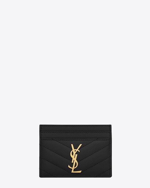 Monogram Credit Card Case In Black Grain De Poudre Textured Matelassé Leather