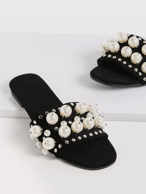Sandalen Mit Kunstperle Nieten-schwarz