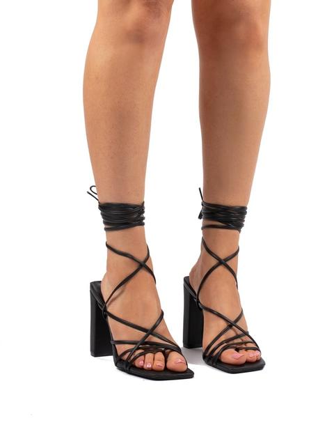 black lace up strappy heels