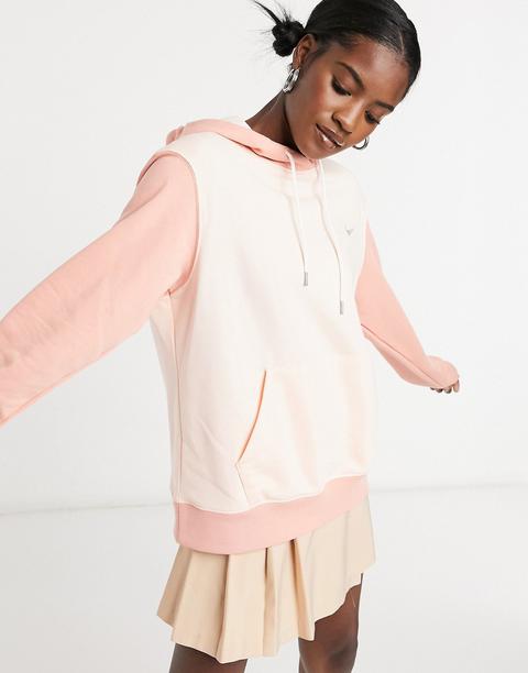 Nike Mini Metallic Swoosh Oversized Colour Block Hoodie In Tonal Coral-pink