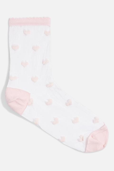 Womens Sheer Heart Socks - Pale Pink, Pale Pink