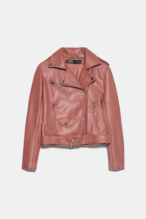 zara pink faux leather jacket