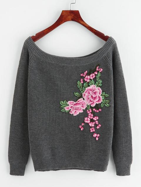 Maglione Con Toppa Ricamata Di Fiore