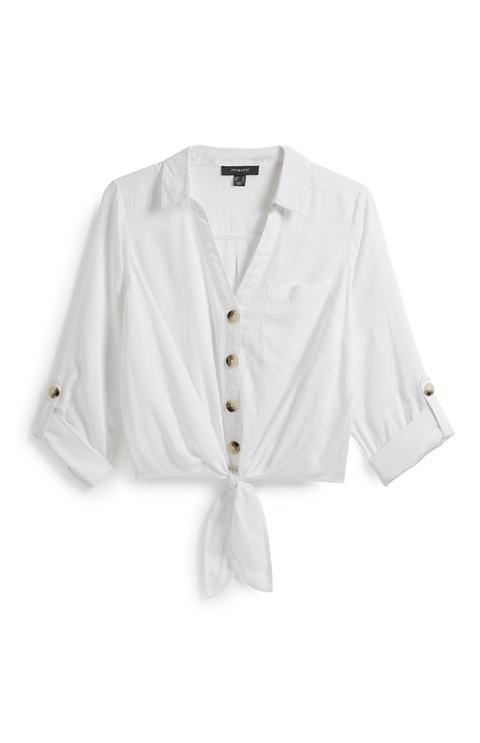 White Button Tie Front Shirt