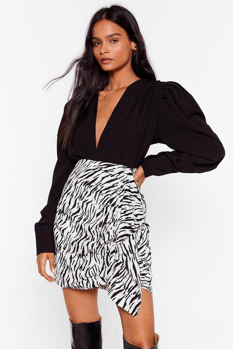 Womens Mini Jupe Taille Haute À Imprimé Zèbre Je Vis À L'était Sauvage - Blanc - 38, Blanc