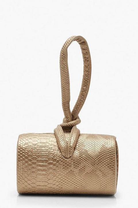 Mini Pochette Avec Poignées Nouées Tricot Métallique - Or - Taille Unique, Or
