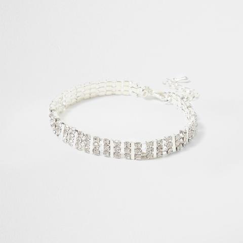 Silver Tone Square Diamante Choker