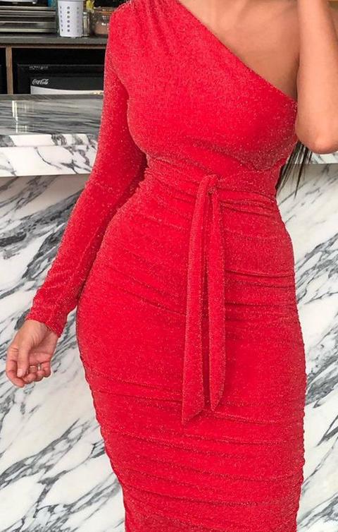 red glitter midi dress