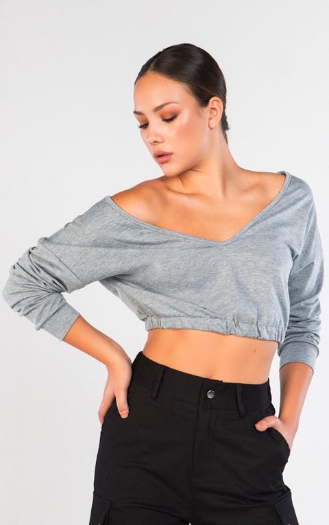 V-neck Long Sleeve Cropped Sweater