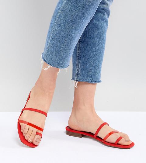 Bershka - Flache Sandalen Mit Durchsichtigem Riemchendesign - Rot