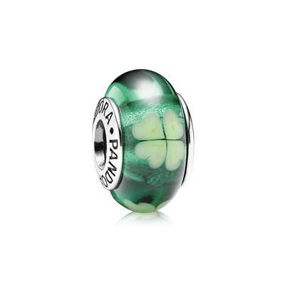 Charm In Vetro Di Murano Quadrifoglio Verde