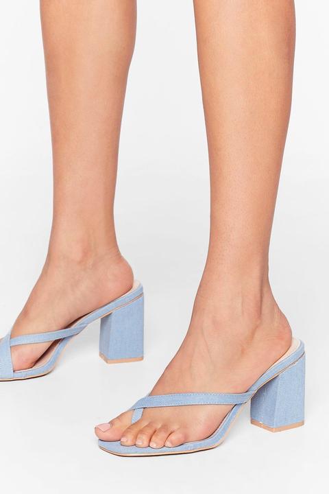 Womens Mules En Denim À Bouts Carrés Avec Entredoigts - Bleu - 38, Bleu