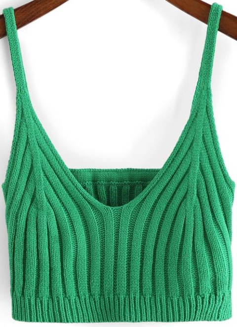 Green Spaghetti Strap Crop Cami Top