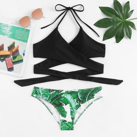 Set Di Bikini Tropicale Misto Avvolgente E Incrociato