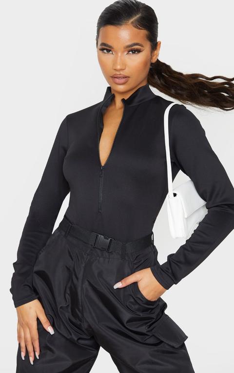 Black Bonded Scuba High Neck Zip Bodysuit