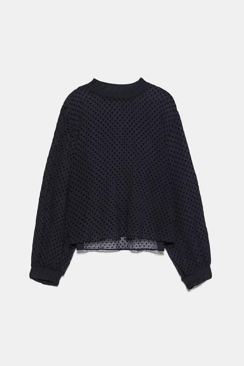 Blusa Efecto Arrugado Lunares