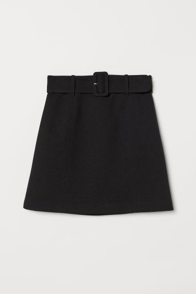 H & M - Falda Con Cinturón - Negro