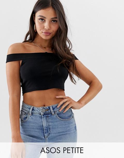 Asos Design Petite - Top Corto Skinny Nero Con Spalle Scoperte - Nero