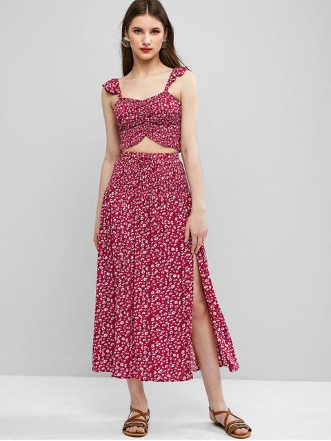 Vestido Dos Piezas Estampado Floral Cherry Red