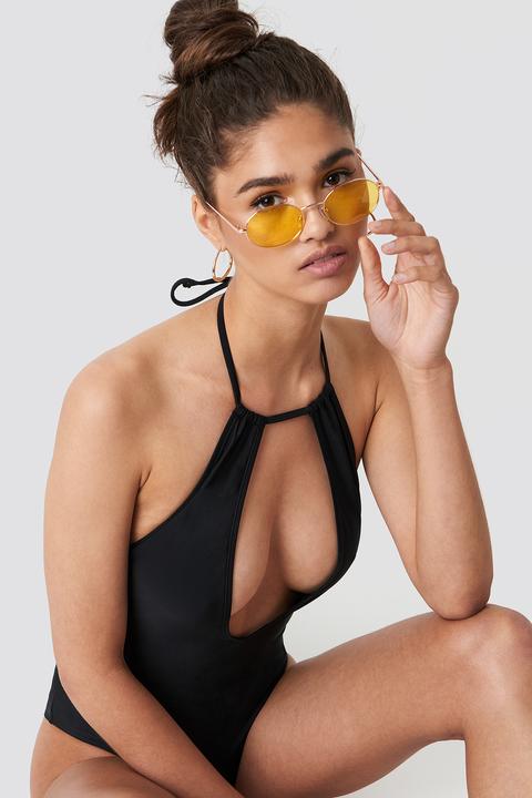 Strap Plunge Halterneck Swimsuit Black