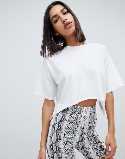 Asos Design - T-shirt Corta Oversize Con Fondo Arrotondato - Bianco