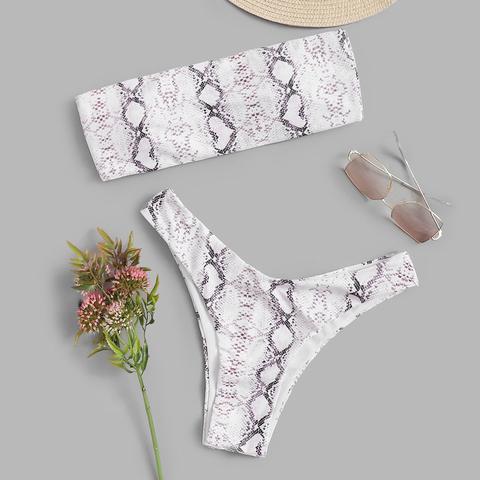 Set Bikini A Righe Con Stampa Pitone