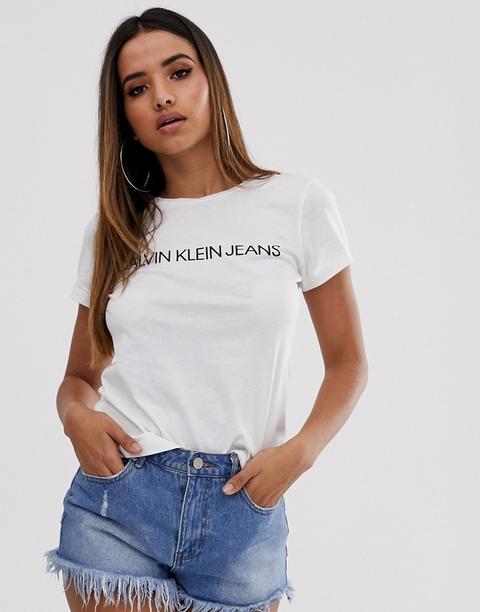 Calvin Klein Jeans - T-shirt Slim Con Logo Istituzionale - Bianco