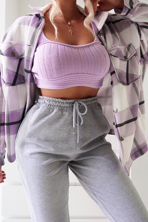 Lilac Check Print Shacket