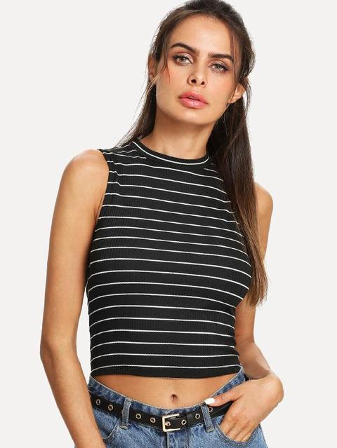 Crop Top A Righe Stampate