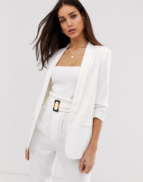 Stradivarius - Blazer D'ensemble À Manches Froncées - Blanc